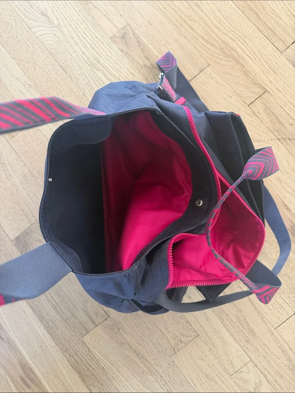 Avivva Navy Tote with Pink Trim and Patterned Handles